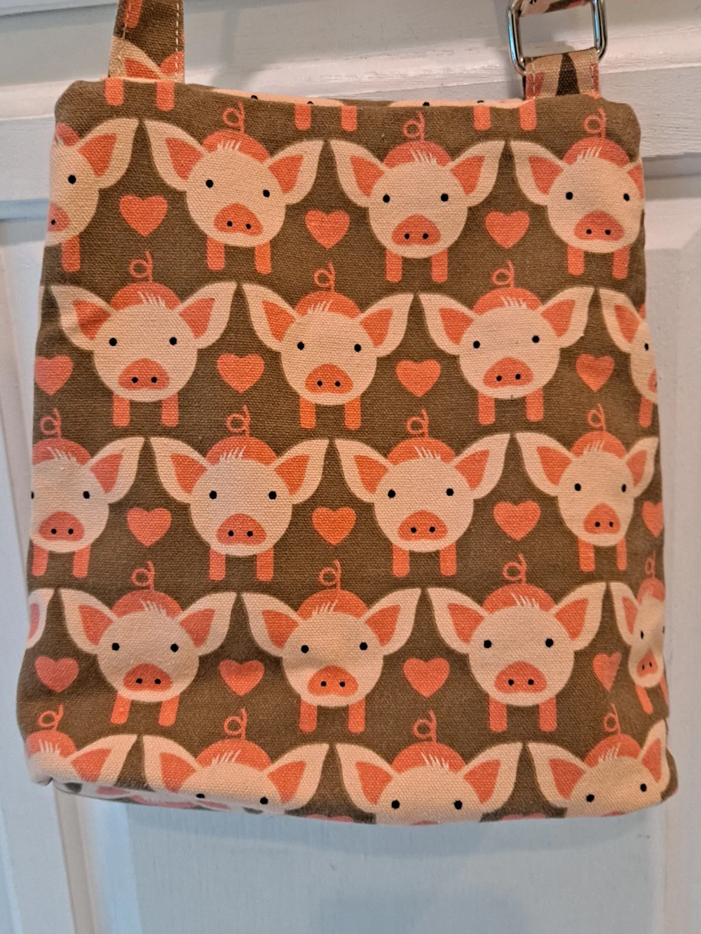 bungalow 360 Pink & Tan Piglet Small Messenger Cotton Canvas Crossbody Bag